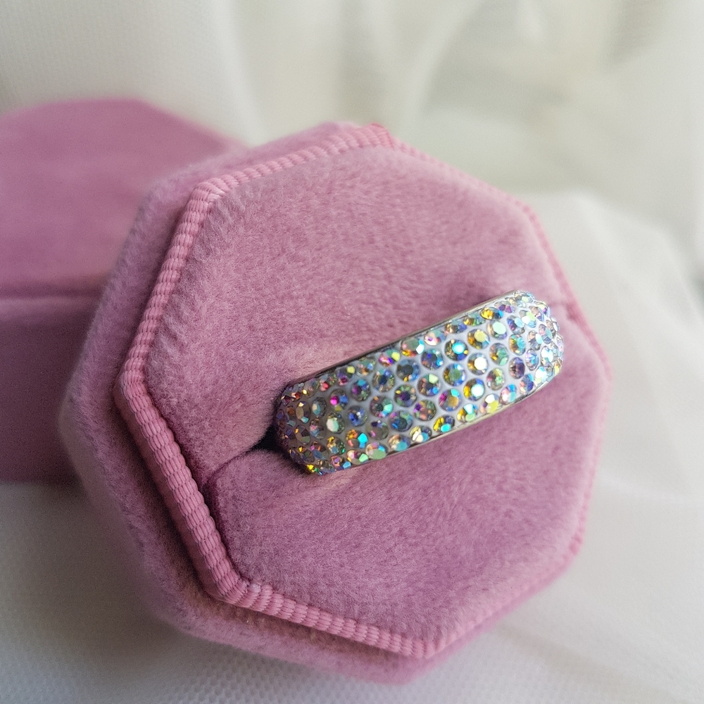 Swarovski Elements Pave Stainless Steel Aurora Borealis Crystal Band NWT - Picture 7 of 14